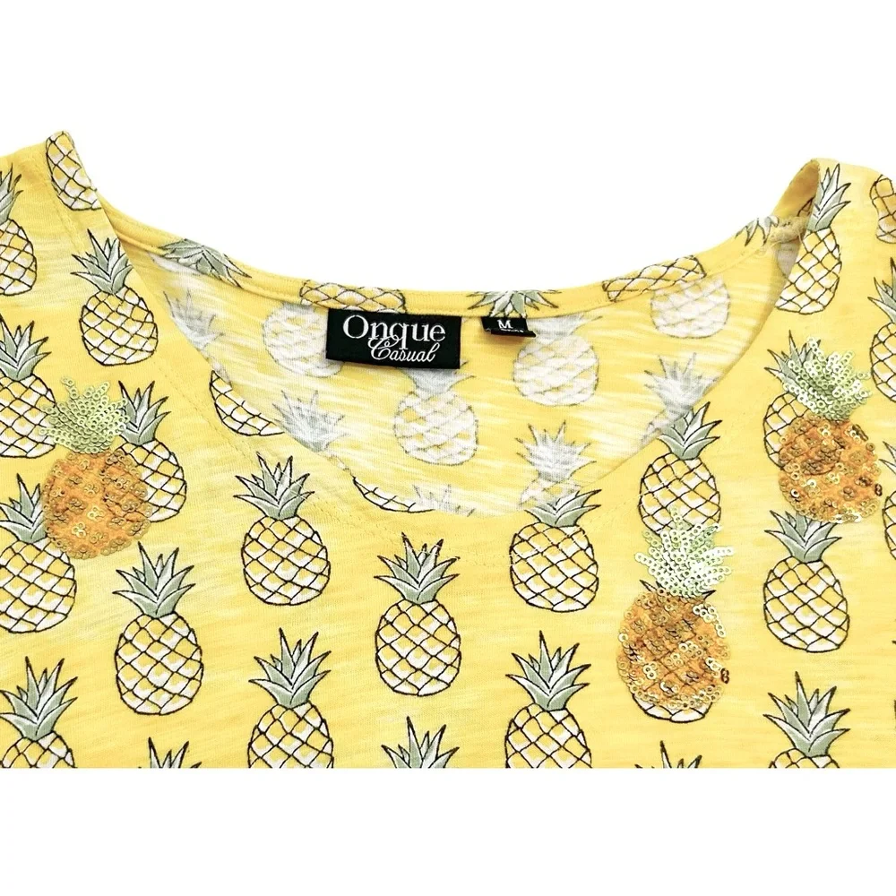 Onque Casuals Medium Yellow Pineapple Print Tie At Waist Top